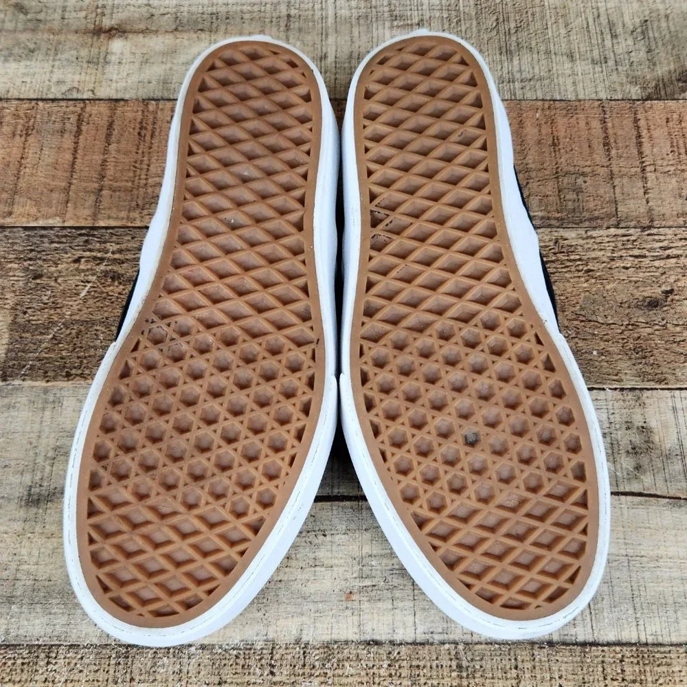Vans Slip On Platform‎ Women Sz 6 Suede Embossed Letters Casual Classic Black - Picture 8 of 10